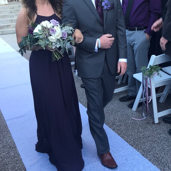 BILL LEVKOFF Chiffon Halter PURPLE dress - Picture 3 of 3